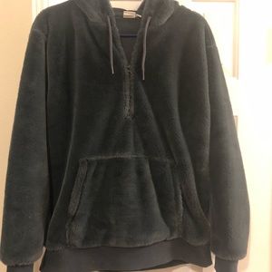“Vans” grey faux fur three-quarter zip pullover.